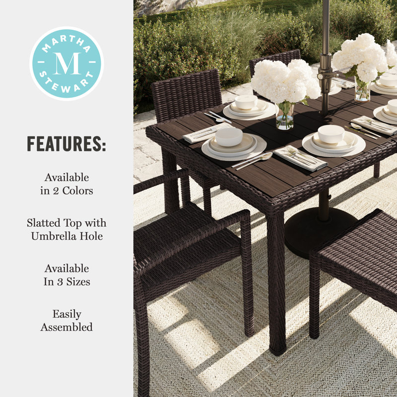 Brown Rattan Wicker 60" Indoor-Outdoor Patio Table with Faux Wood Top