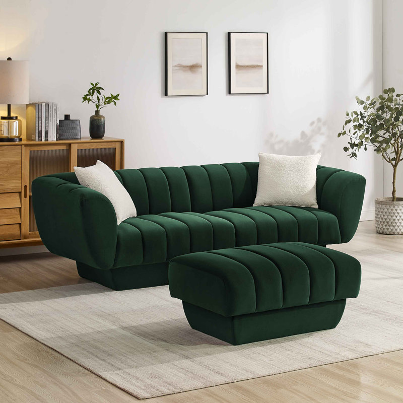 Charlotte 224Cm Velvet Rolled Arms Chesterfield Sofa, Green Velvet