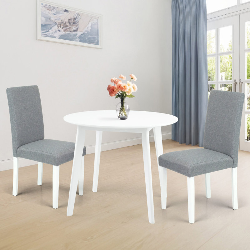 Ensemble de table de salle à manger 3 pièces, 2 chaises rembourrées en bois massif de style classique avec table de salle à manger ronde
