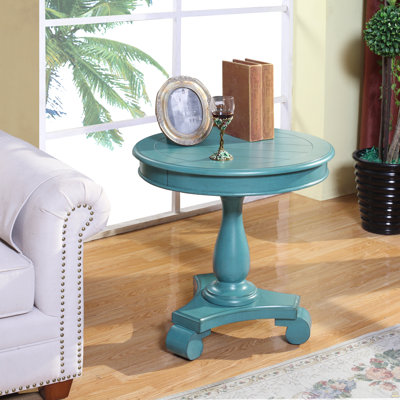 Rene Round Wood Pedestal Side Table, White