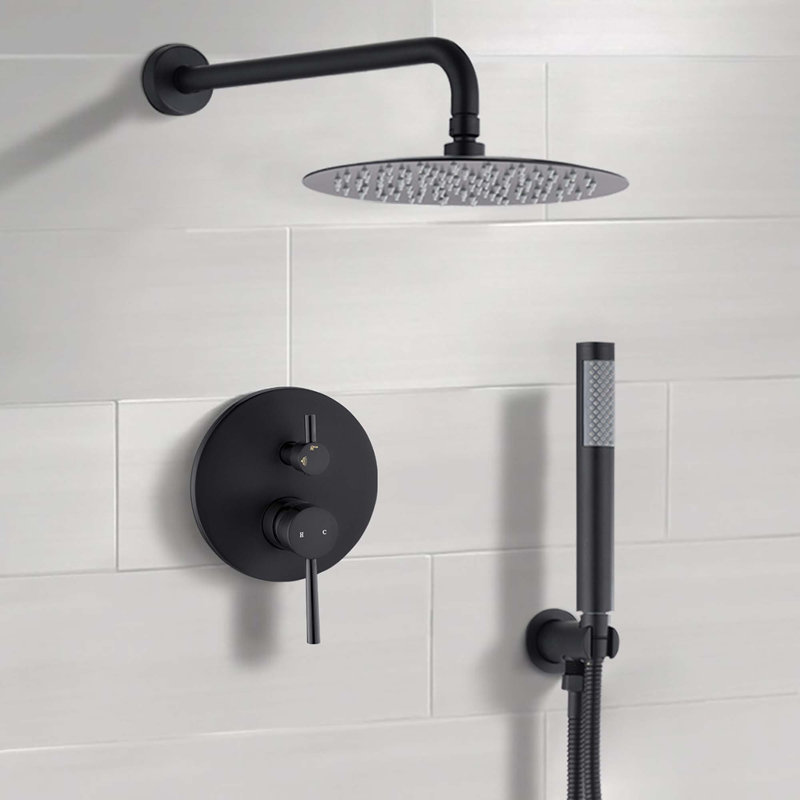 10" Matte Black Roud Rain Shower Head and Handheld Shower Head Set, Matte Black