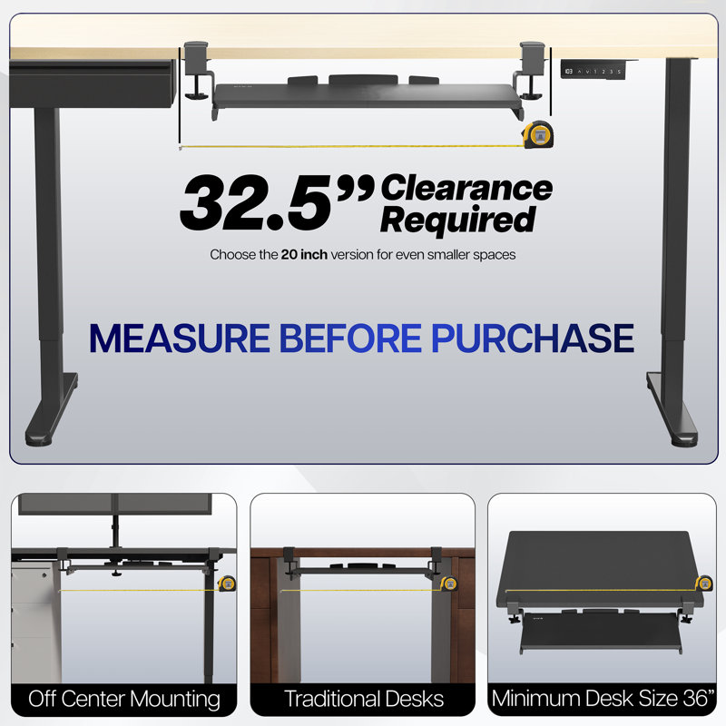 Light Wood Adjustable Under Desk Keyboard Tray with White Clamps