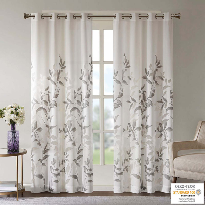 Burnout Printed Curtain Panel(Only 1 Pc Panel), 50" W x 84" L, White/Pink