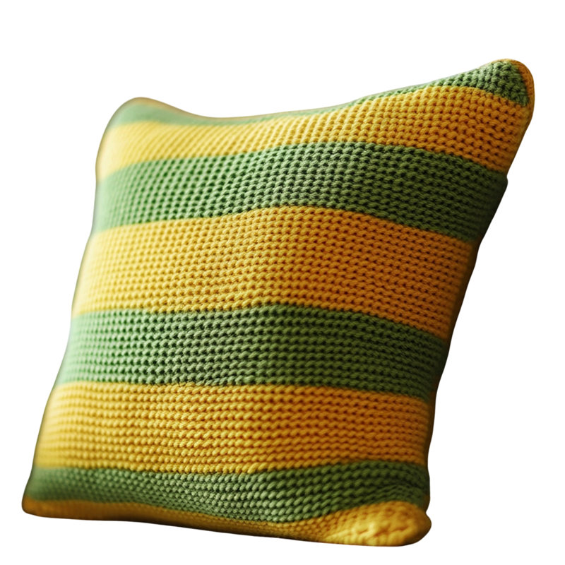 Coussin rayé jaune et vert