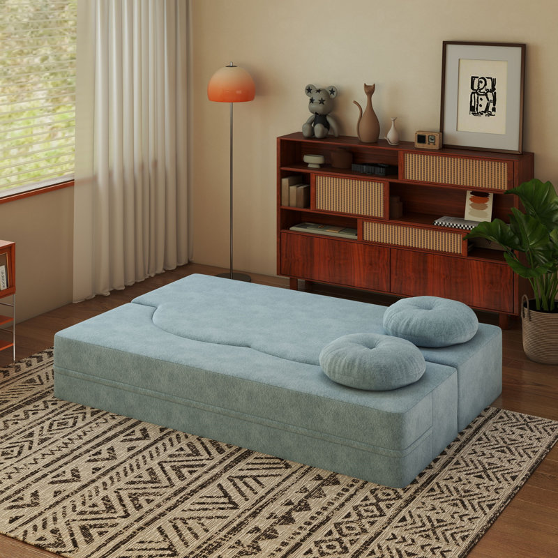 Canapé-lit moderne avec 2 coussins, canapé-lit convertible en velours côtelé moelleux et rembourré de mousse, matelas pliant double de 14,2 po pour le salon, lit d'invité, aucun assemblage requis