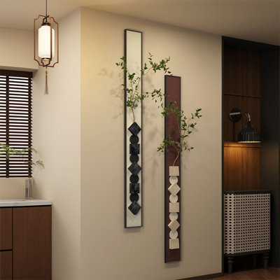 Double couche de grès tridimensionnel en bois massif peinture décorative couloir plantes vertes salon vertical longue bande suspendue peinture