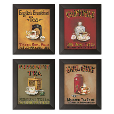 " Tea Time! Vintage Tea Signs; Earl Gray, English Breakfast, Chamomile And Peppermint " by Gregory Gorham 4 - Pieces