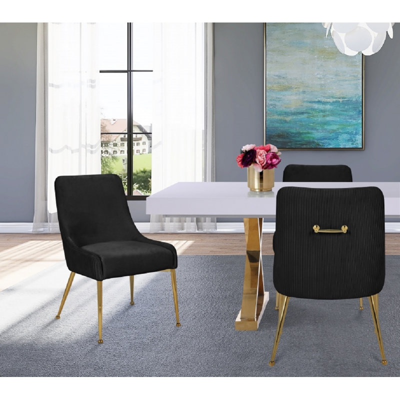 19'' H Velvet Upholstered Side Chair, Black