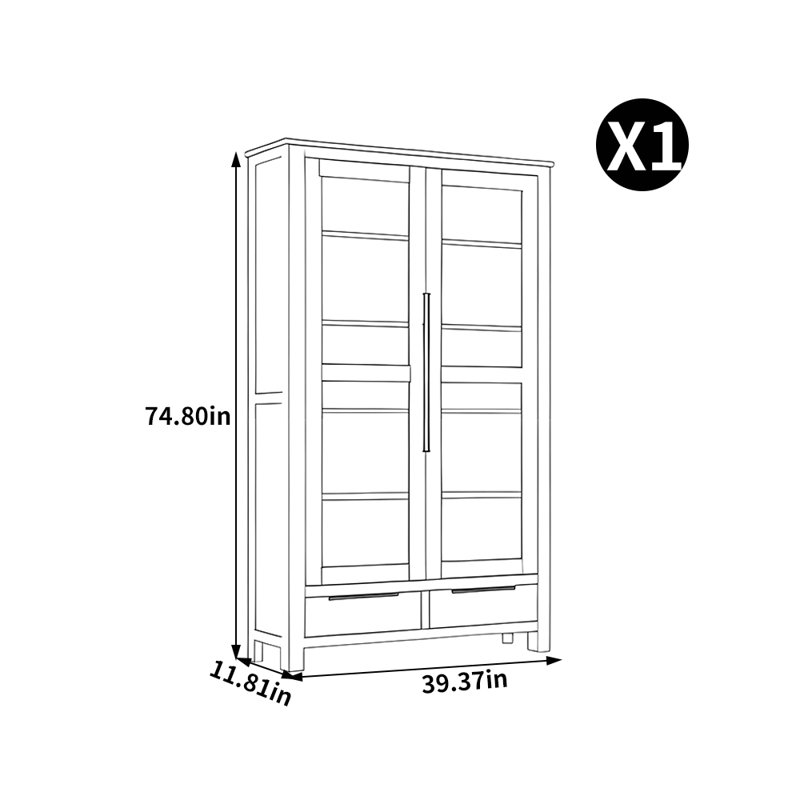 Bibliothèque de rangement de style européen, (5 tablettes) H 74,80 po x l 39,37 po x P 11,81 po, Brun