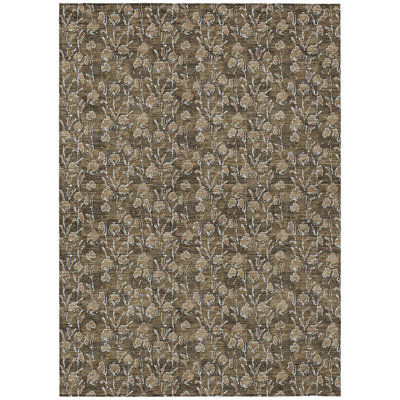 Tapis extérieur lavable floral brun et ivoire 3 pi x 5 pi