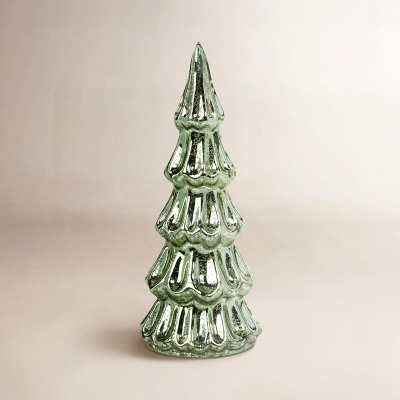Ensemble d'arbres de table en verre à DEL Marron, vert clair, ensemble de 2, H 8,5 po x l 3,25 po x P 3,25 po