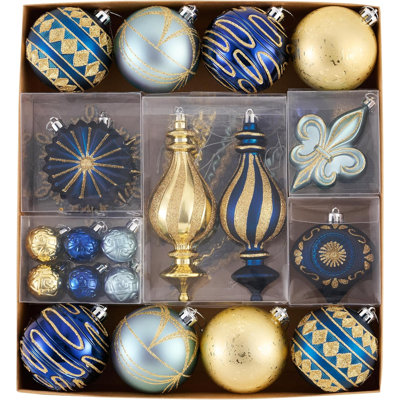  Ornaments for Christmas Trees, 60ct Blue and Gold Shatterproof Christmas Tree Decorations, Luxury Hanging Ball Ornaments Bulk for Xmas Holiday Party Decor