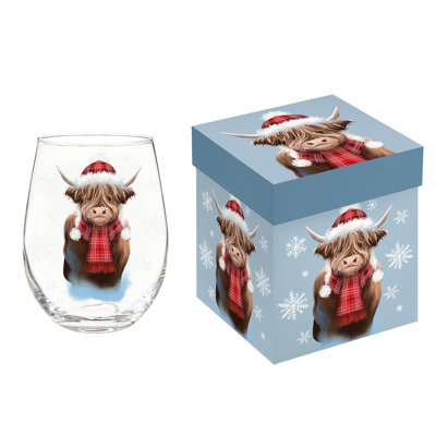 Vache des fêtes 17 oz. Verre à vin sans pied et boîte-cadeau
