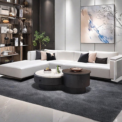 Marble and Solid Wood Lift-Top Coffee Table