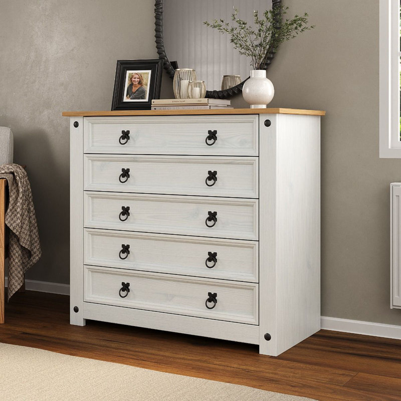 Solid Wood 89cm W 5 - Drawer Chest of Drawers