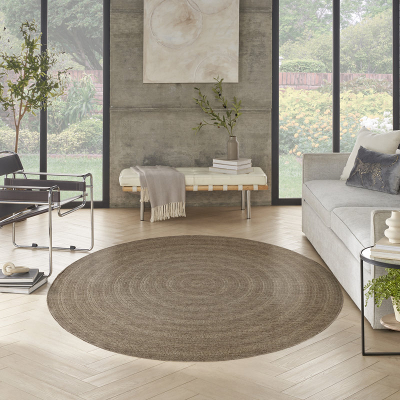 Tapis intérieur / extérieur géométrique Cascio, Rond 8 pi, Brun