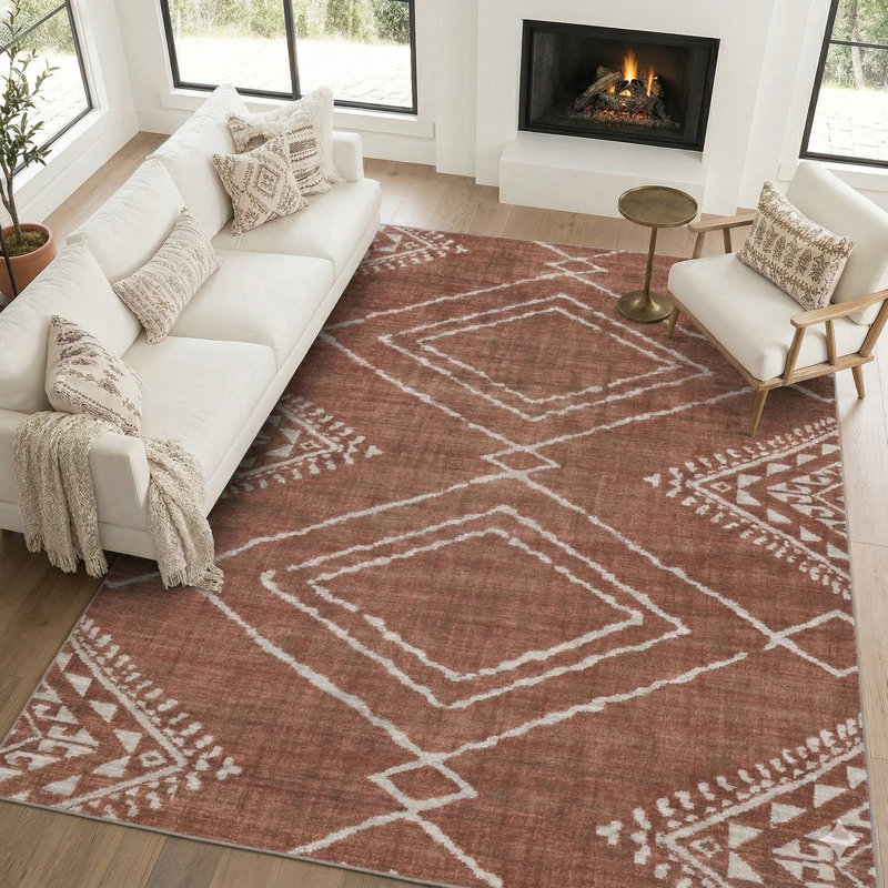 Tapis orange lavable à la machine Kentre Jax, Rectangle 6 pi x 8 pi, Orange