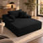 Chaise longue d'intérieur surdimensionnée avec 3 coussins, fauteuil en velours côtelé noir de 143 cm pour salon