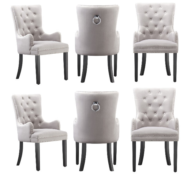 Cisco Velvet Dining Chair - Ergonomic Scoop Knockerback and Solid Wood Legs - Button back Armchair for Dining Room Living Room Restaurants