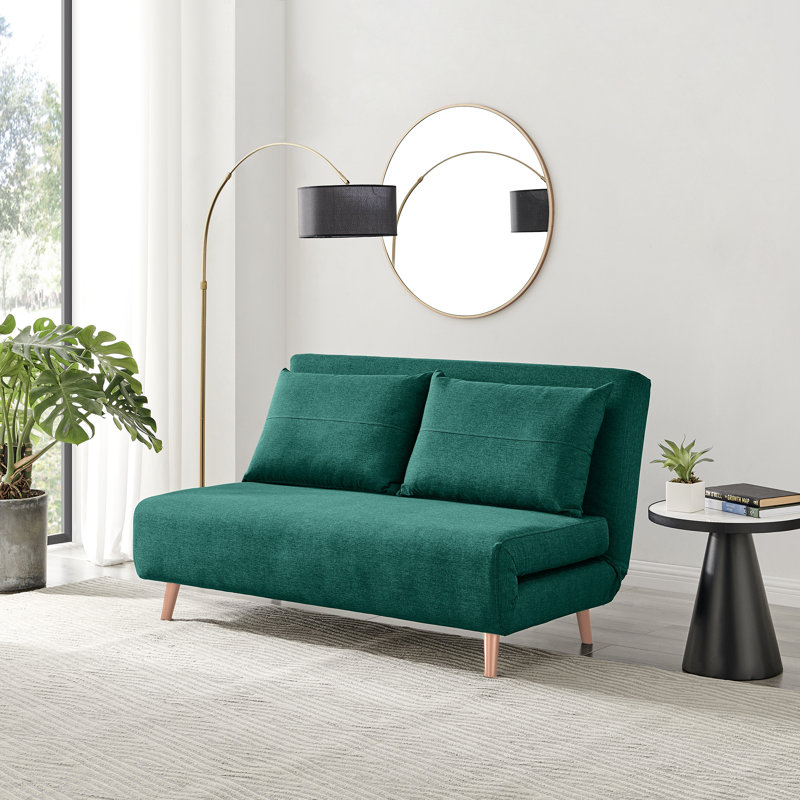 Berlyn Futon Sofa Bed - Luxury Simple Modern Folding Design, Green Velvet, Full/Double