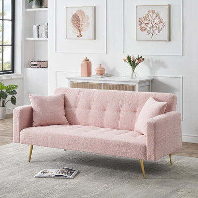 71.7 - Inch Teddy Fleece Sofa Bed, Accompanied By Two Charming Throw Pillows