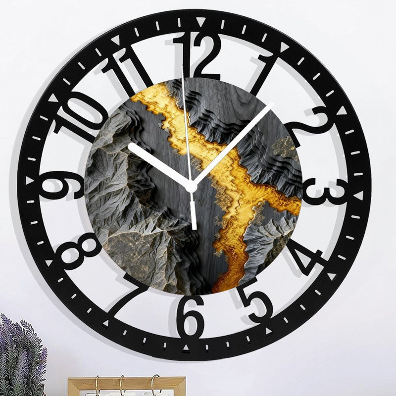 Horloge murale ronde en fer 10 po avec mouvement à quartz silencieux, chiffres arabes, impression UV, Doré