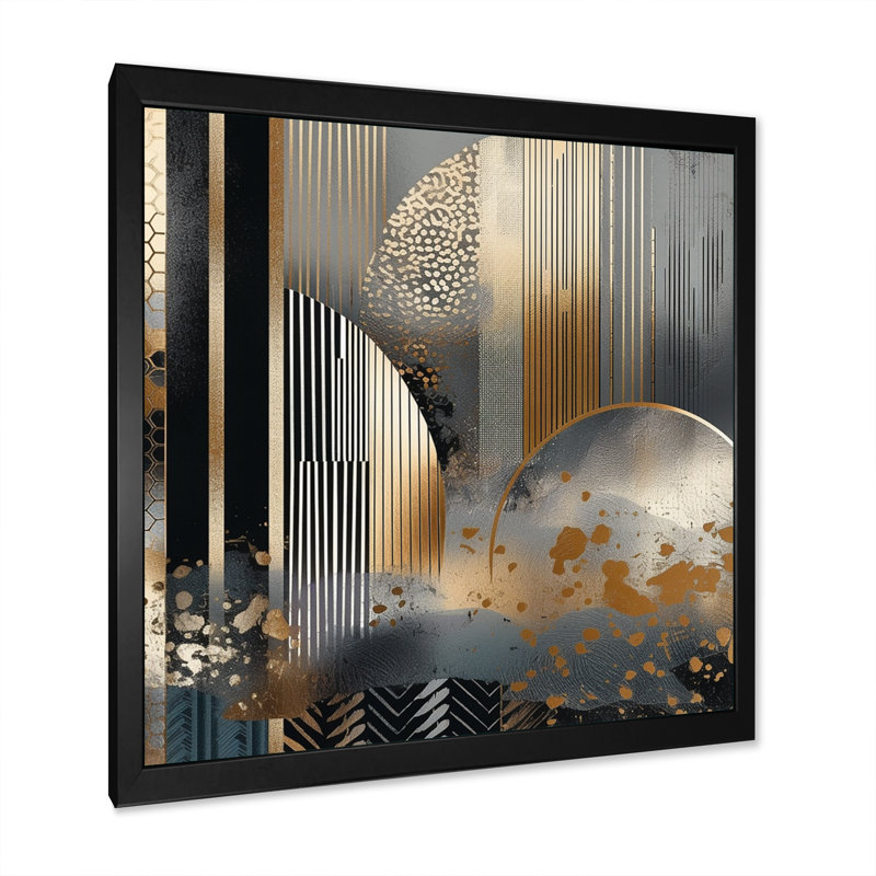 «Shapes And Lines Abstract Marble IV», reproduction d'art sur toile encadrée, Impression noire sur toile encadrée