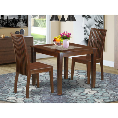 Ensemble de table de salle à manger 3 pièces moderne comprenant une table carrée en bois et 2 chaises de salle à manger, acajou