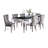 Vendy 7Pc Dining Set With Tempered Glass Table, Gray Wingback Chairs