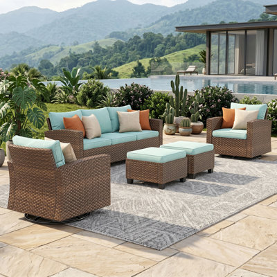 5 - Person Outdoor Wicker Patio Conversation Set with Swivel Chairs