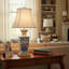 Garden Trellis Hand Painted Porcelain Table Lamp with Gold Base