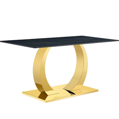 63 x 31,5 30 pouces table en pierre frittée - et design moderne. Autocollant de bureau en marbre noir texturé. Pieds en acier inoxydable en forme de O. Surface d'usure. Facile à nettoyer chic. Bureau Rock Slab avec effet. Usure