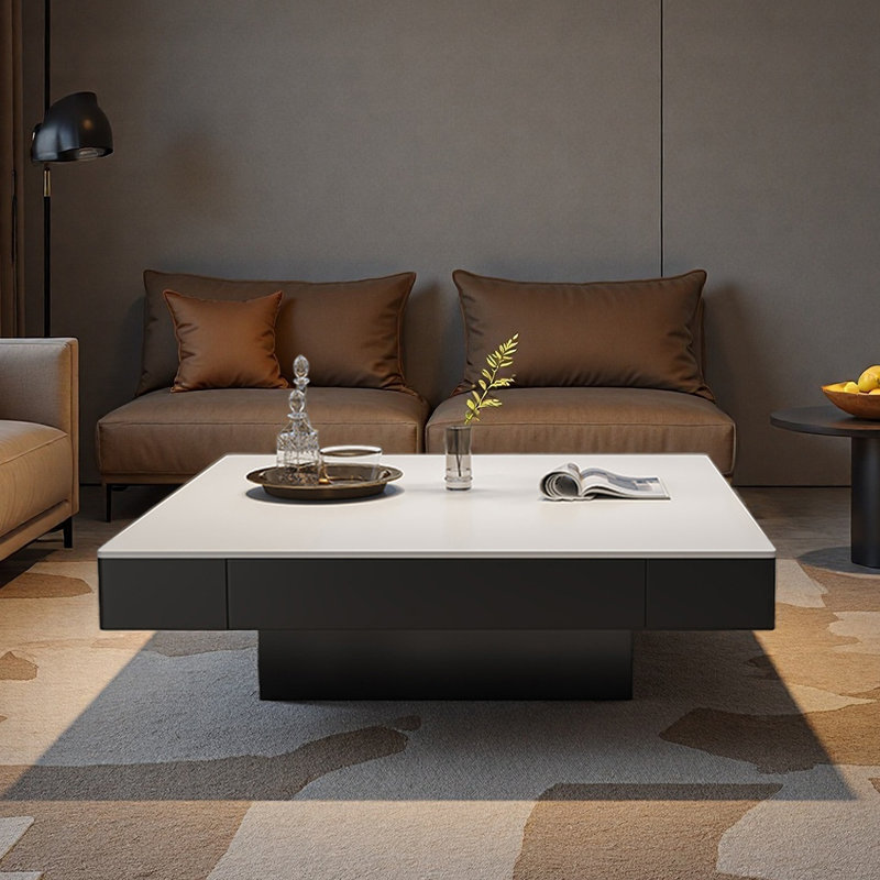 Table basse moderne minimaliste carrée en granit, H 13,8 po x L 39,4 po x l 39,4 po