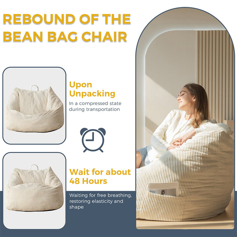 Polyester Bean Bag Chair, Beige Corduroy