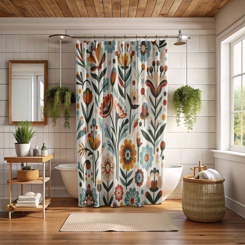 Rideau de douche standard 1 pièce Vintage Floral Burst, H 74 po x l 71 po
