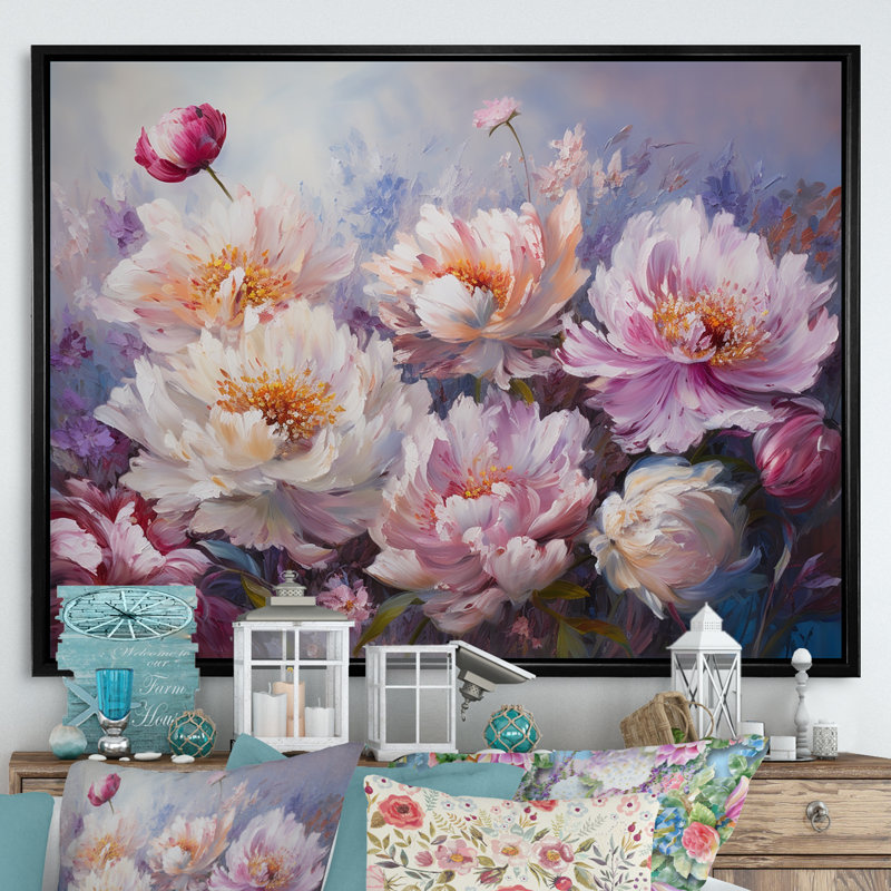 «Pink Peony», impression sur toile, Cadre flottant noir, H 24 po x l 32 po x P 1 po
