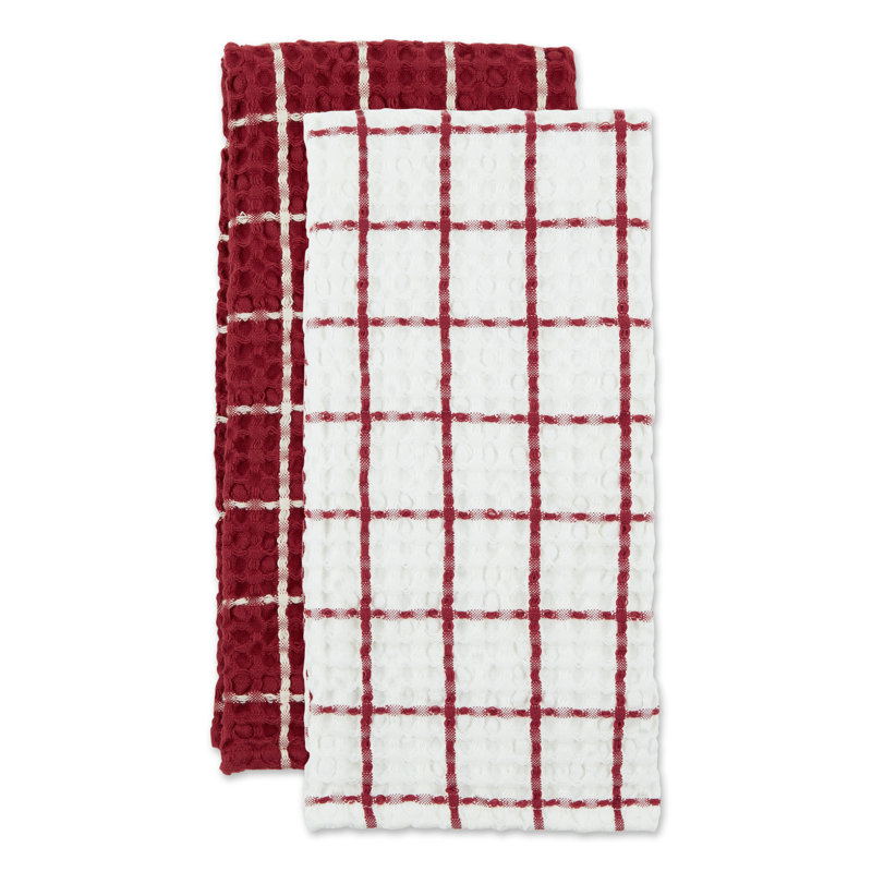 Linge à vaisselle gaufré surdimensionné Windowpane, Rouge campagnard