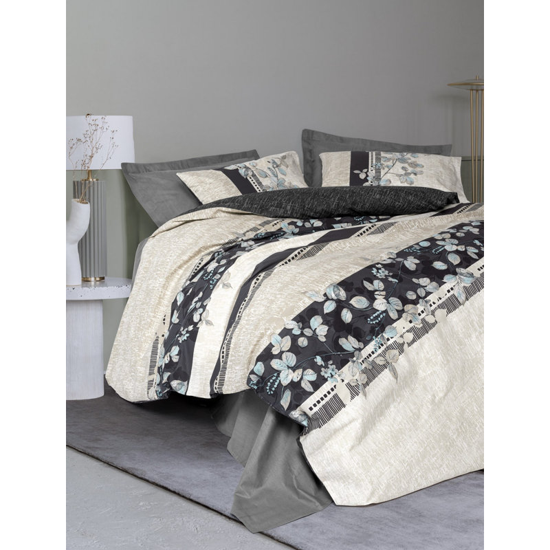 Luxury Ranforce Super King Quilt Cover Set, 102.4 x 86.6 inches | 100% Cotton, 145 Thread Count, Anthracite Color | Machine Washable, Pigment Printing, Button Closure Duvet & Envelope Pillowcases (2 Pieces)