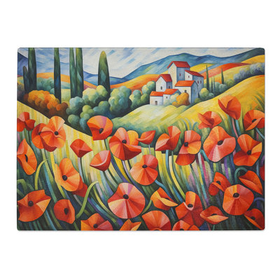 Poppy Field Cubism  Glass Chopping Board