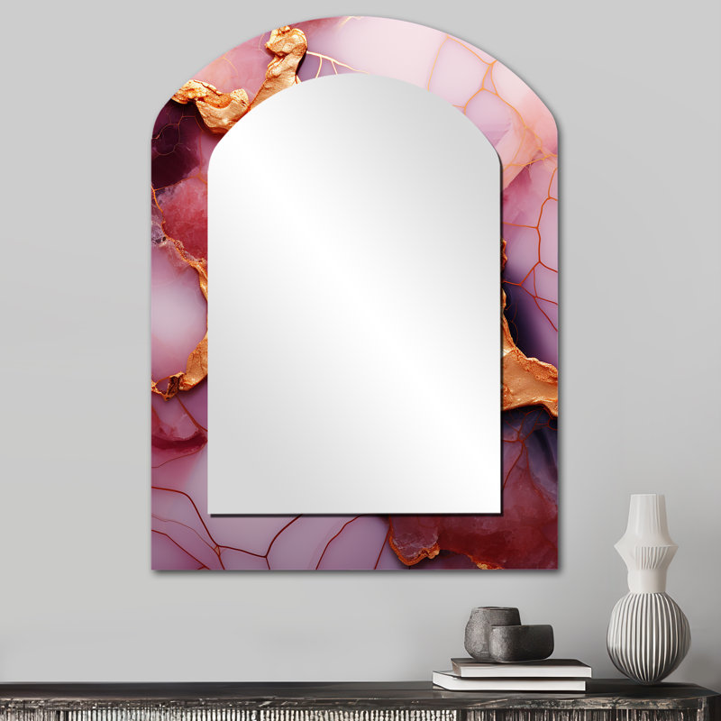 Rose et or marbre Essence V - miroir mural décoratif arche de marbre, miroir asymétrique moderne, impression d'art en métal