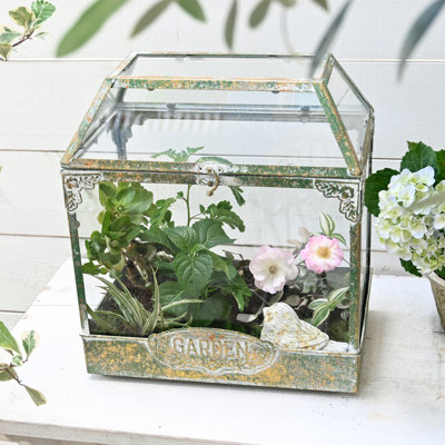 Vintage Glass Terrarium with Lid - Rustic Tabletop Greenhouse for Succulents, Air Plants,Wedding Centerpiece,Garden Decor,Christmas Decoration