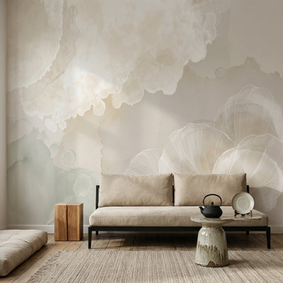 Abstrait aquarelle abstraite, doux, neutre, ligne amovible, art floral, décoration murale