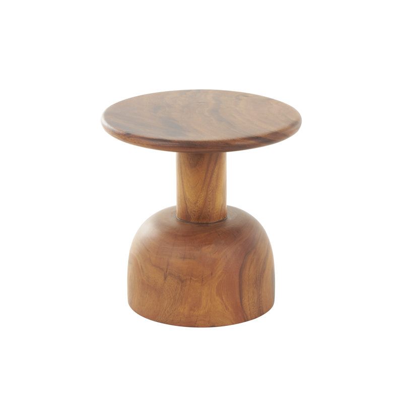 Claymon Wood Handmade Side End Brown Accent Table with Rounded Block Base, 15.85" H x 15.75" L x 15.75" W