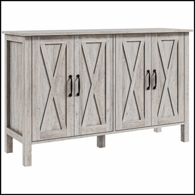47" Farmhouse Sideboard with 4 Barn Doors & 2 Adjustable Shelves – Coffee Bar Cabinet, TV Stand, Dining Room Storage
