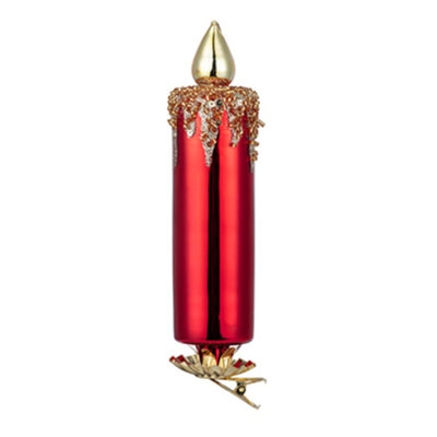 Lot de 12 décorations de Noël en verre à clipser en forme de bougie rouge avec accents de paillettes dorées