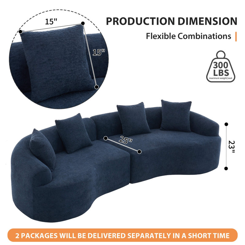 Canapé modulaire incurvé modulaire 110 po - Canapé-lit en chenille haute densité 30D pour appartement et salon, Bleu