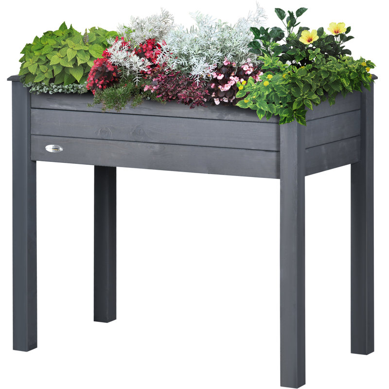 34" X 18" 30" Elevated Wooden Garden Bed With Legs, Dark Gray - Self-Draining Planter Box For Backyard, Patio, Balcony Gardening Vegetables, Herbs, Flowers Veggies, And Flower Gardens