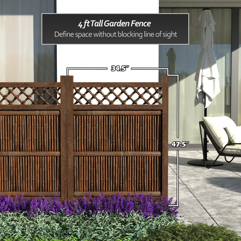 Japanese Zen Garden Fence Panel, 4' H x 3' W, Dark Bamboo