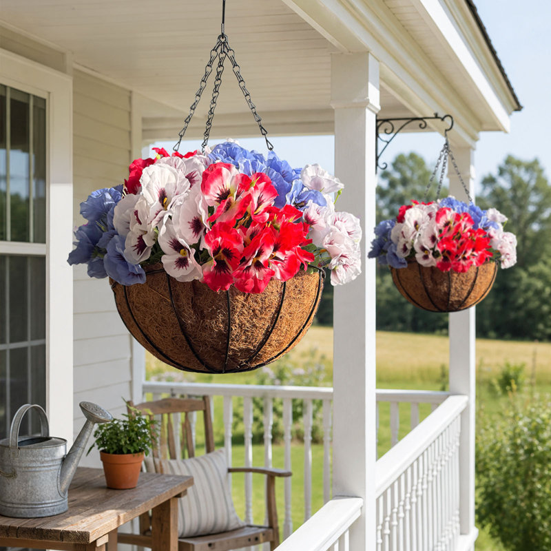 Plantes suspendues d'extérieur artificielles avec panier Pensée Delphinium, Red