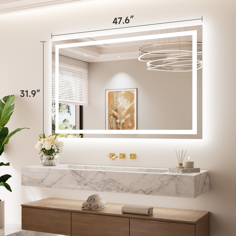 Miroir de salle de bain avant et arrière en verre trempé avec éclairage à DEL, 48 po x 32 po